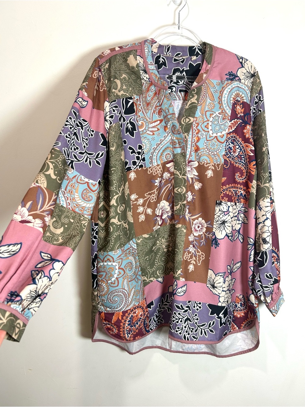 Soft Surroundings Tunic Top Patchwork Floral Paisley Women L Alvadore Fleur Boho - Picture 6 of 16